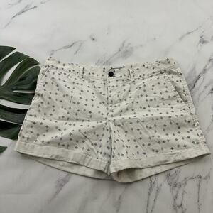 Banana Republic Womens Geometric Print Chino Shorts Size 12 Cream Black Roll Hem